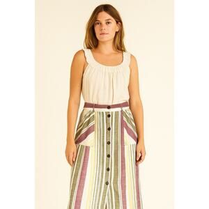 Cotton Skirt Striped Button Front, lined, Pockets Elastic Waist in back Sz XL